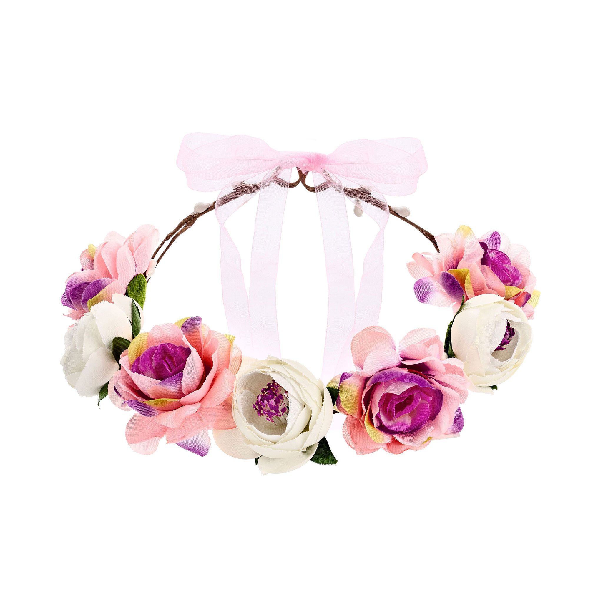 partydeco Diadem, Blumenkranz für Haare 17cm Haarkranz mit Blumen Rosa / Pink