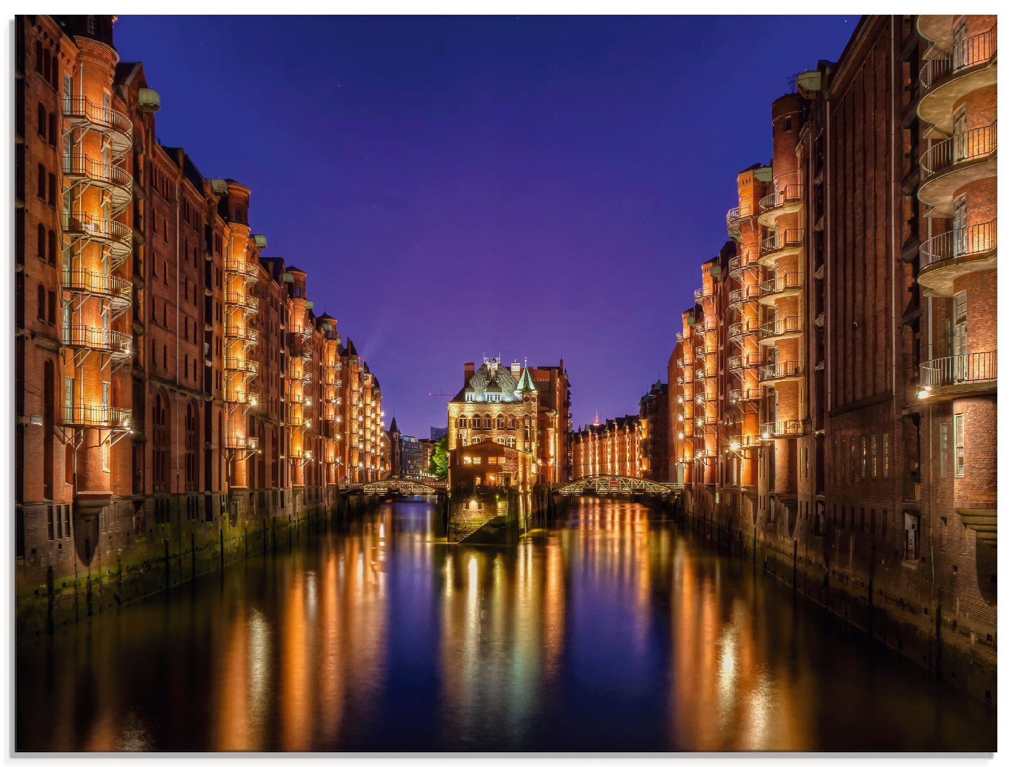 Artland Glasbild Hamburg Speicherstadt bei Nacht, Gebäude (1 St), in verschiedenen Größen