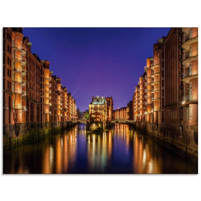 Artland Glasbild Hamburg Speicherstadt bei Nacht Gebäude (1 St) in verschiedenen Größen