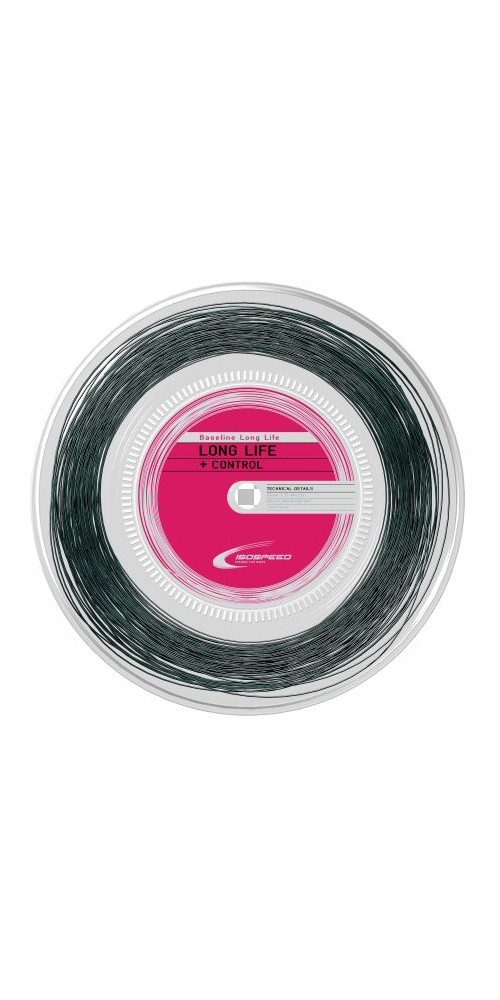 Isospeed Tennissaite Baseline LongLife+Control (Haltbarkeit+Kontrolle) schwarz 200m Rolle, Saitendicke: 1.35