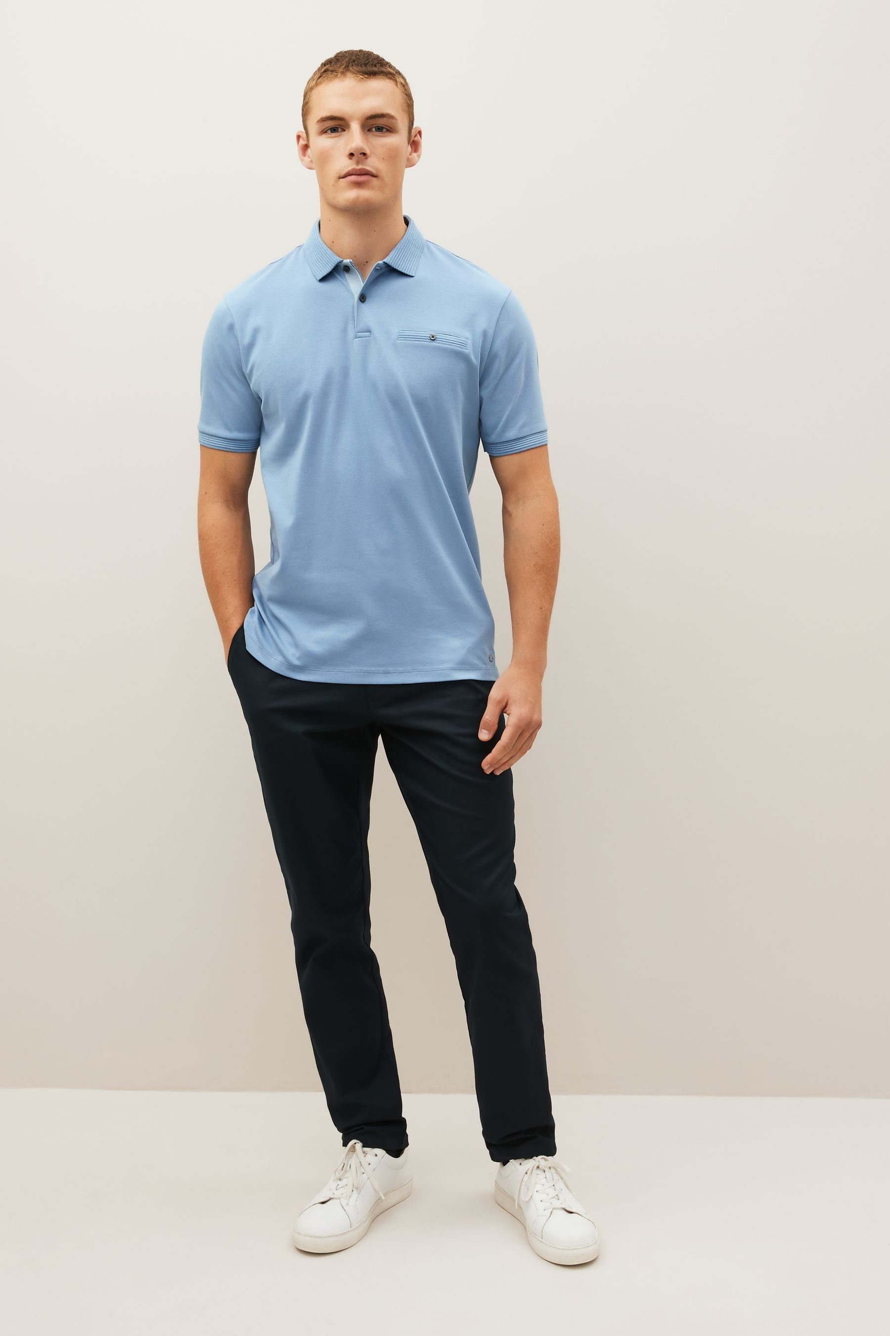 Next Poloshirt Schlichtes Light Blue (1-tlg) Premium-Poloshirt