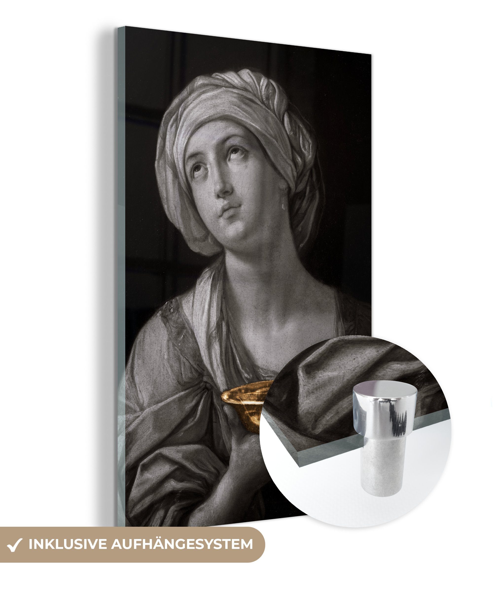 MuchoWow Acrylglasbild Bildnis einer Frau - Guido Reni - Gold, (1 St), Glasbilder - Bilder auf Glas Wandbild - Foto auf Glas - Wanddekoration