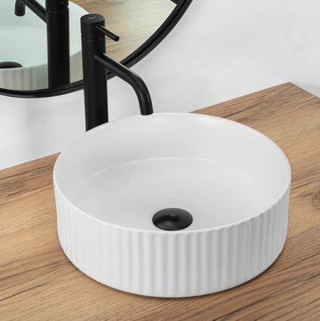 wohnwerk.idee Aufsatzwaschbecken Waschbecken Keramik Weiß Klein Gäste WC Gäste Bad Delia ⌀36cm