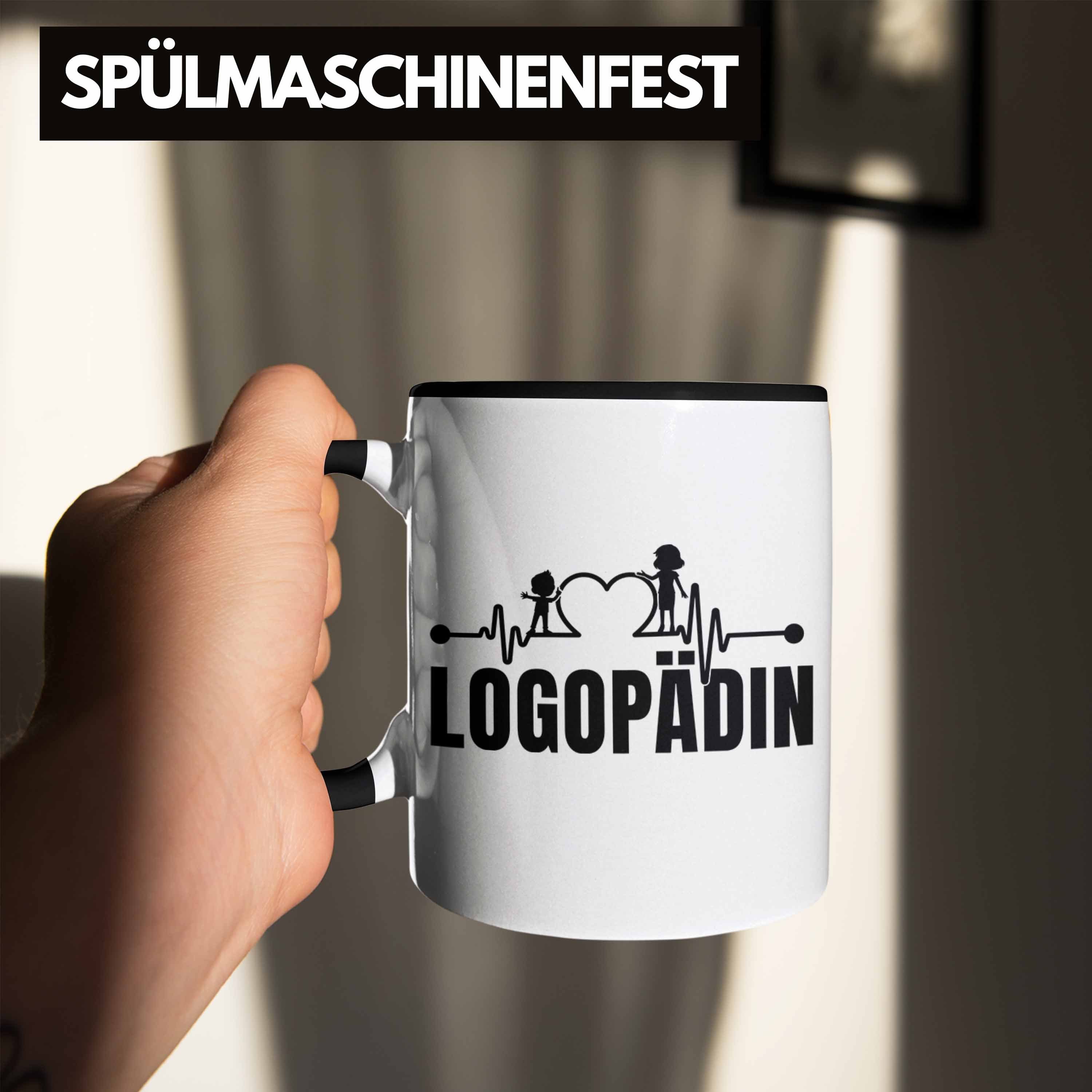 Logopädin Logopäde Logopädie Tasse Tasse Schwarz Herzschlag Trendation - Geschenk Trendation