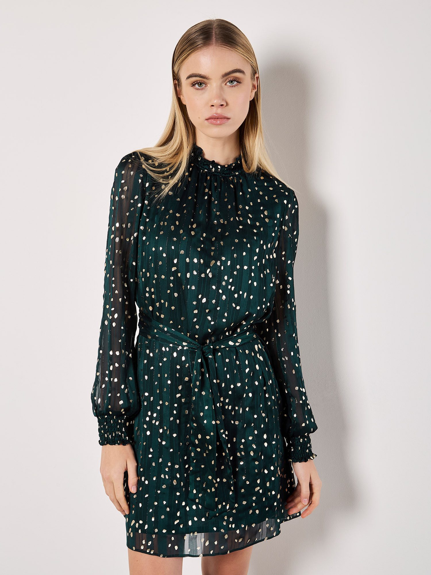 Apricot Druckkleid Plisseekleid (2-tlg., Stoffgürtel) mit Punkten günstig online kaufen