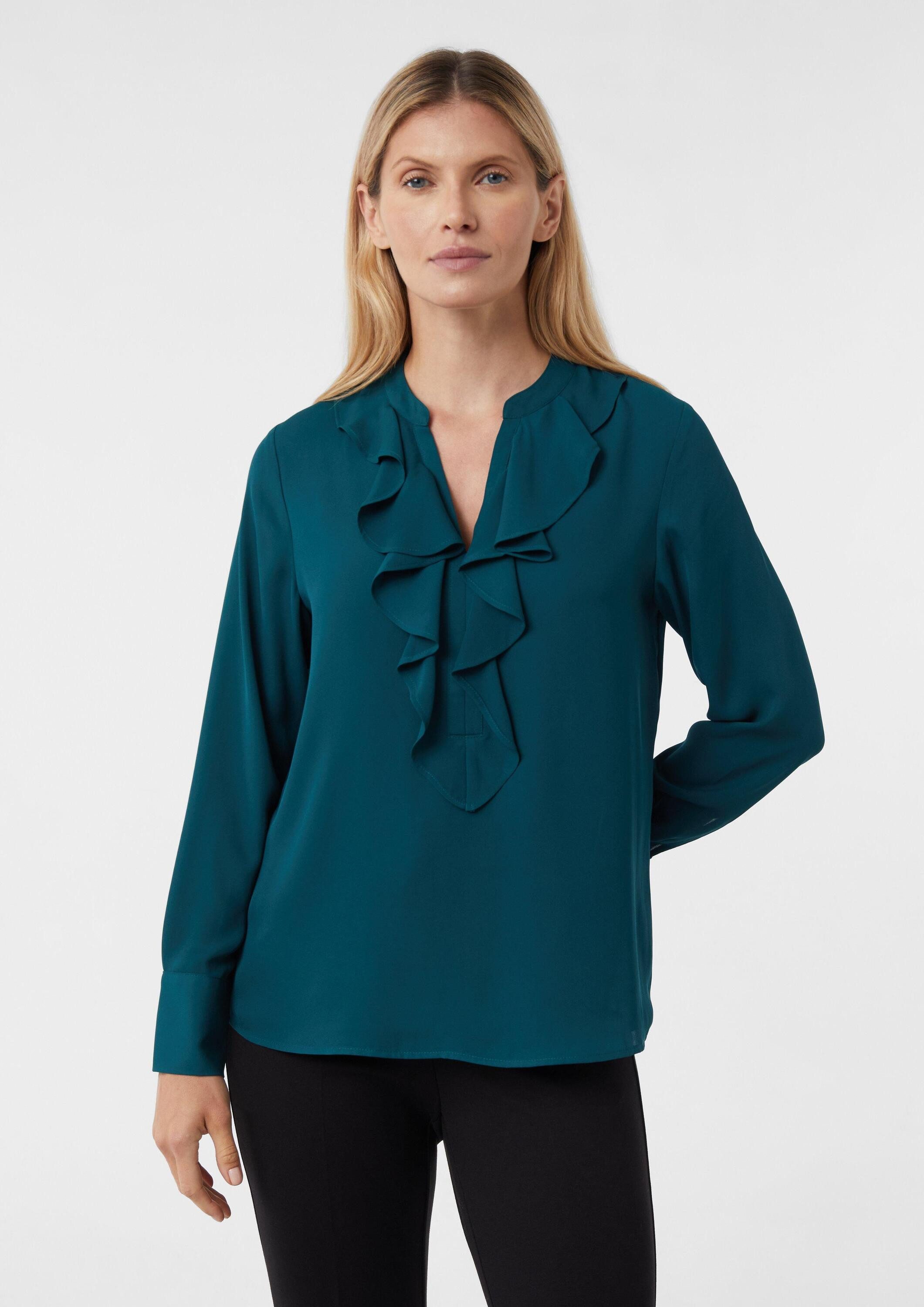 comma Langarmbluse Bluse Chiffonbluse mit Volant-Ausschnitt günstig online kaufen