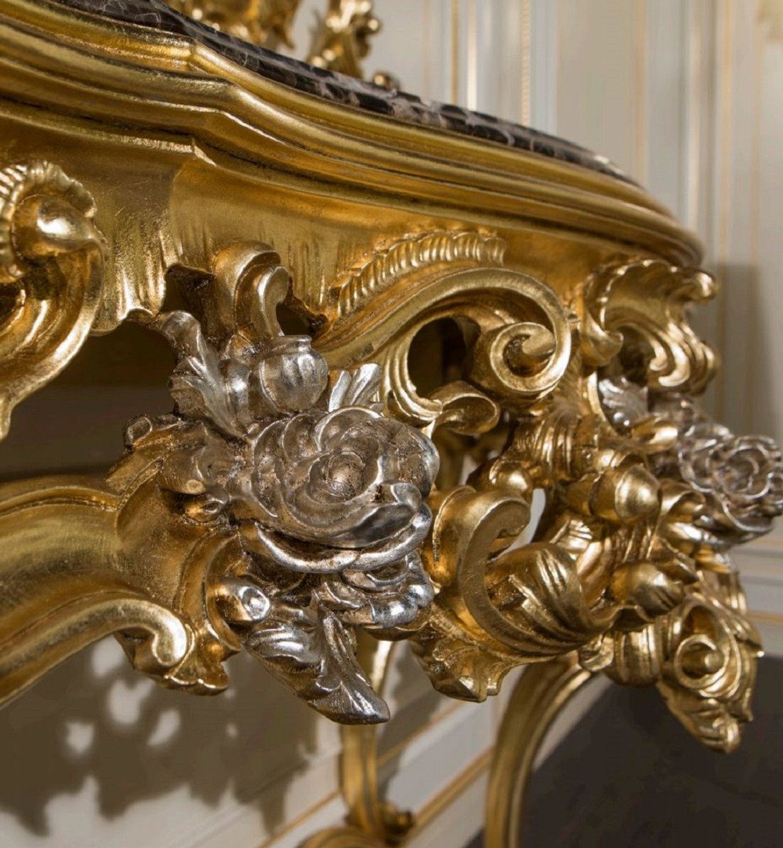 Luxus Made Möbel Gold mit in Qualität Set / Spiegel Luxus Wandspiegel Schloss Casa Italy - Padrino Konsolentisch Möbel Prunkvoller - Möbel mit Schwarz Barock / Barockspiegel - - Silber handgeschnitzter Hotel Konsole -