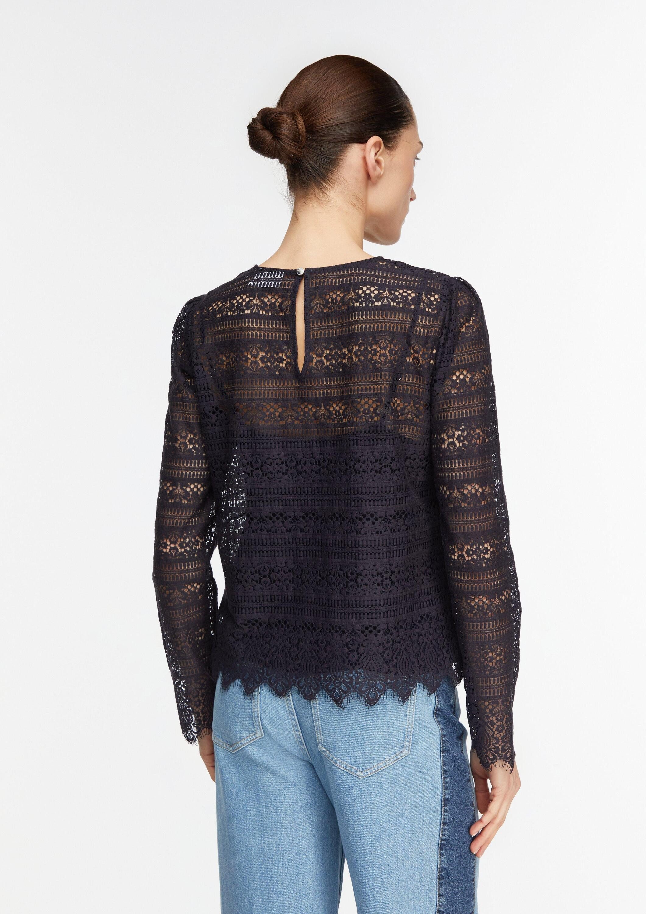 comma Langarmbluse Bluse Feminine Baumwollspitzenbluse mit herausnehmbaren Top