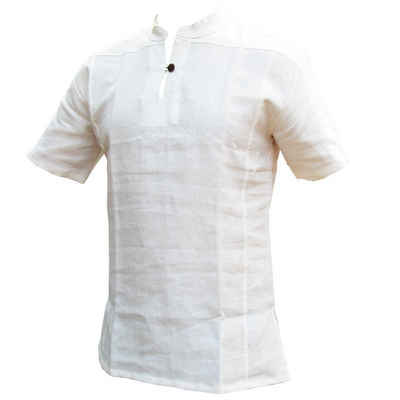 PANASIAM Langarmhemd Fischerhemd aus 100% Hanf mit Holzknopf für Herren leger geschnitten Bequemes Freizeithemd Fisherman Shirt auch als Kurzarmhemd