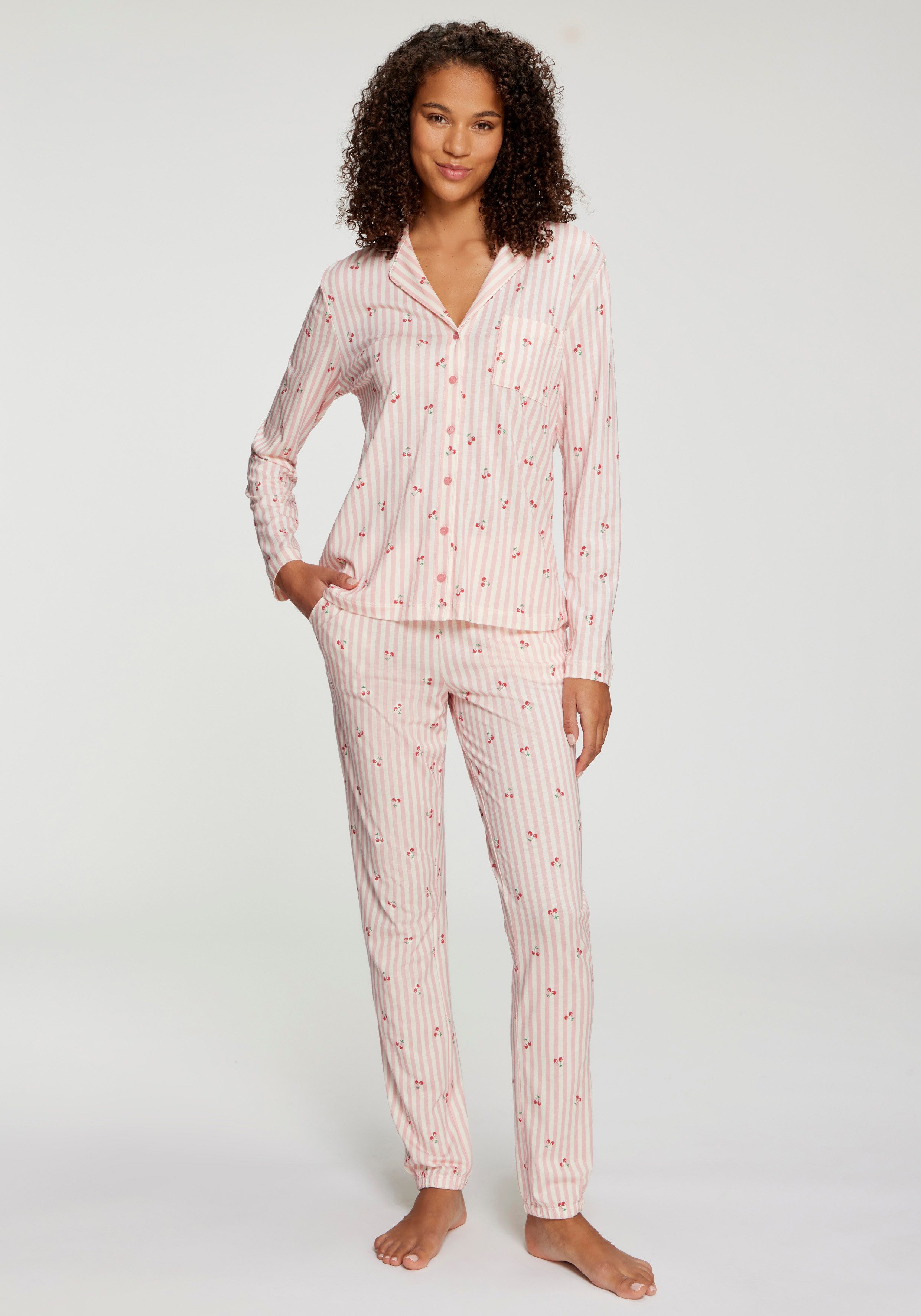 Vivance Dreams by Lascana Pyjamaoberteil mit süßem Streifen- und Früchtedruck – Bild 3 von 5