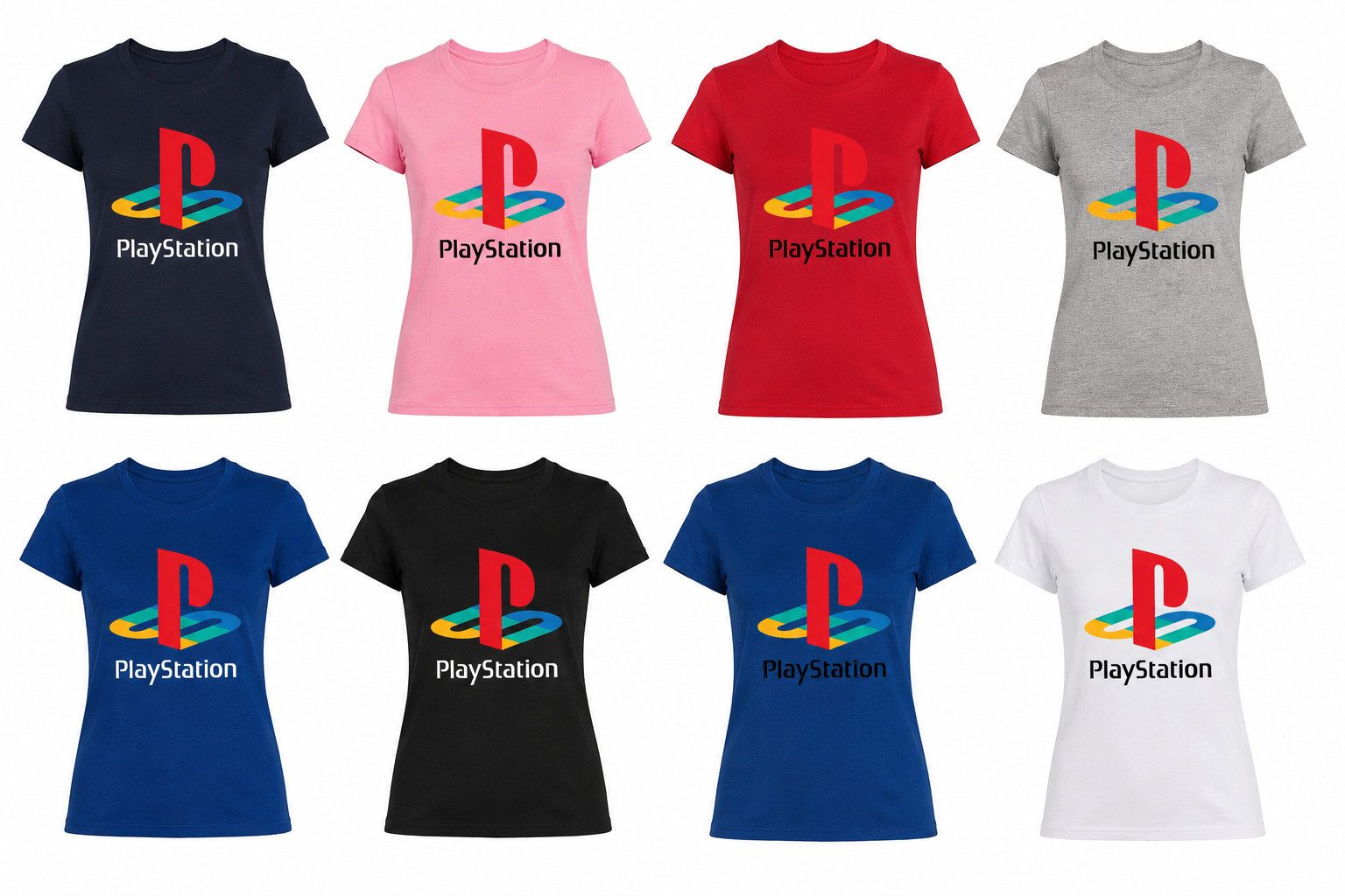 T-Shirt PlayStation Damen T-Shirt Retro Gaming Logo Print Rundhals