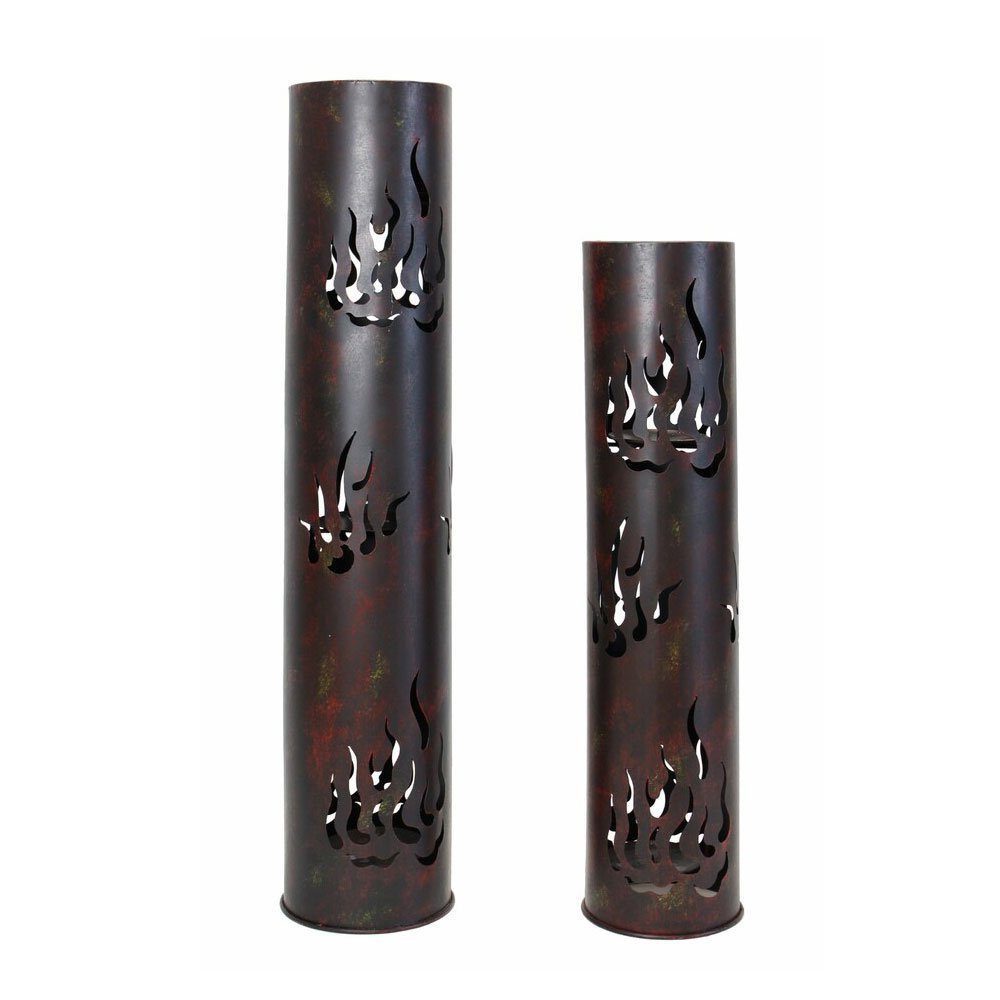 Dekosäule Windlicht Säule Garten Terrasse Kerzenhalter Schwarz Metall 2er Set