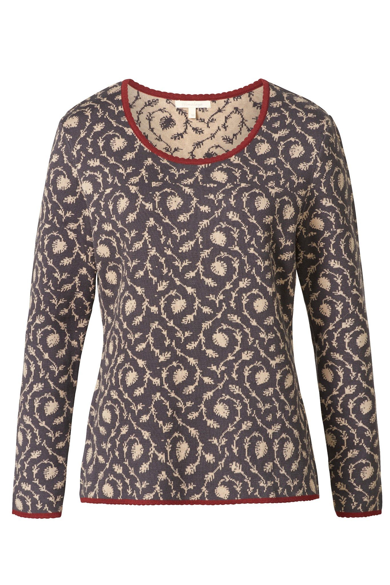 Strickpullover Eleganter Pullover Damen mit floralem Muster aus reiner Bio-Baumwolle