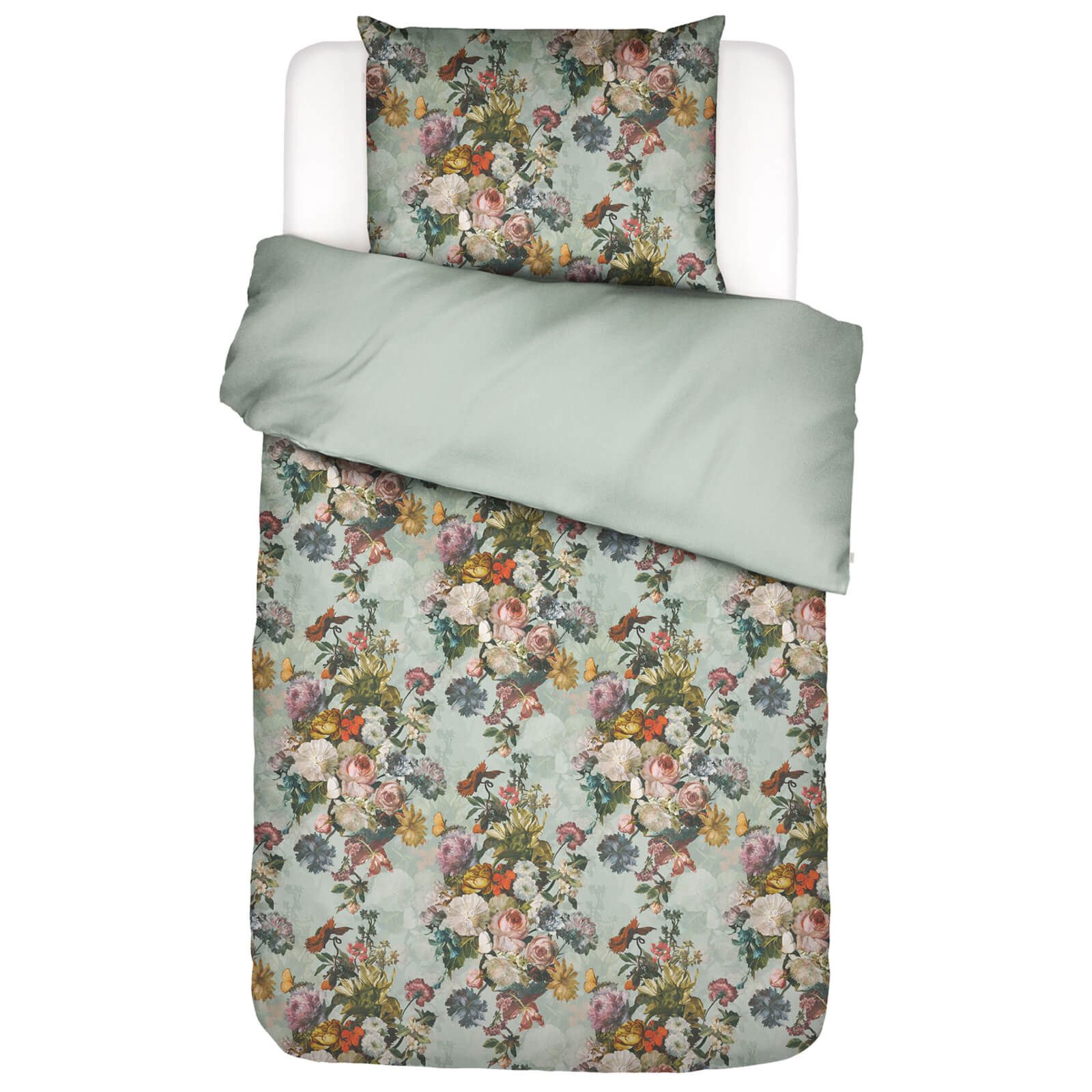 Essenza Bettwäsche Karli Mineral Green Baumwollsatin, Satin, 2 teilig, Blumig, Floral, Rosen