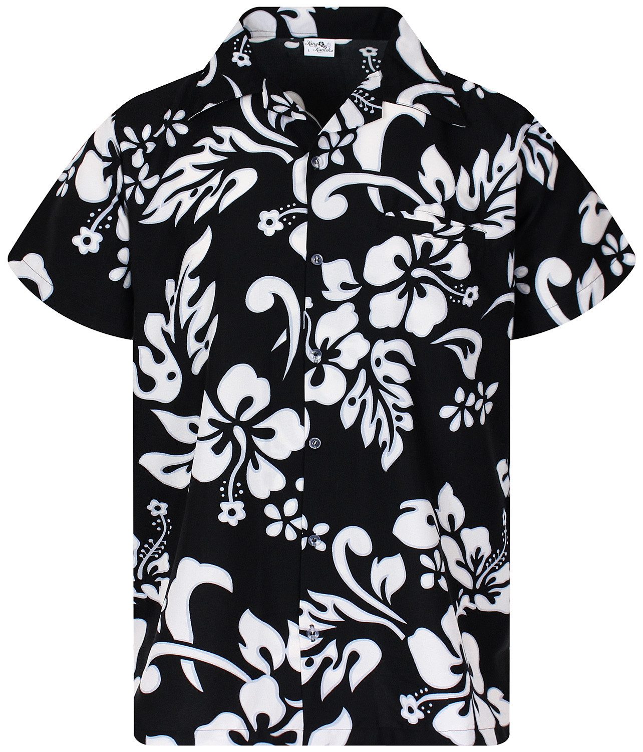 King Kameha Hawaiihemd "Hibiscus" Funky Hawaii-Hemd Herren Kurzarm Front-Tasche Stylish