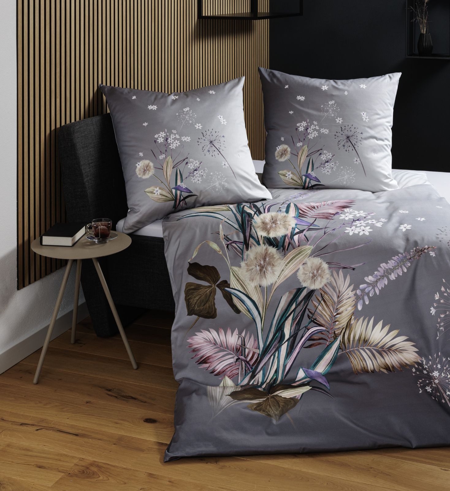 Janine Bettwäsche Mako-Satin Bettwäsche 135X200,80x80 Modern Art S lila beere grau, Mako-Satin, 2 teilig, 1x Bettbezug + 1 Kissenbezug Mako-Satin grau lila beere grau