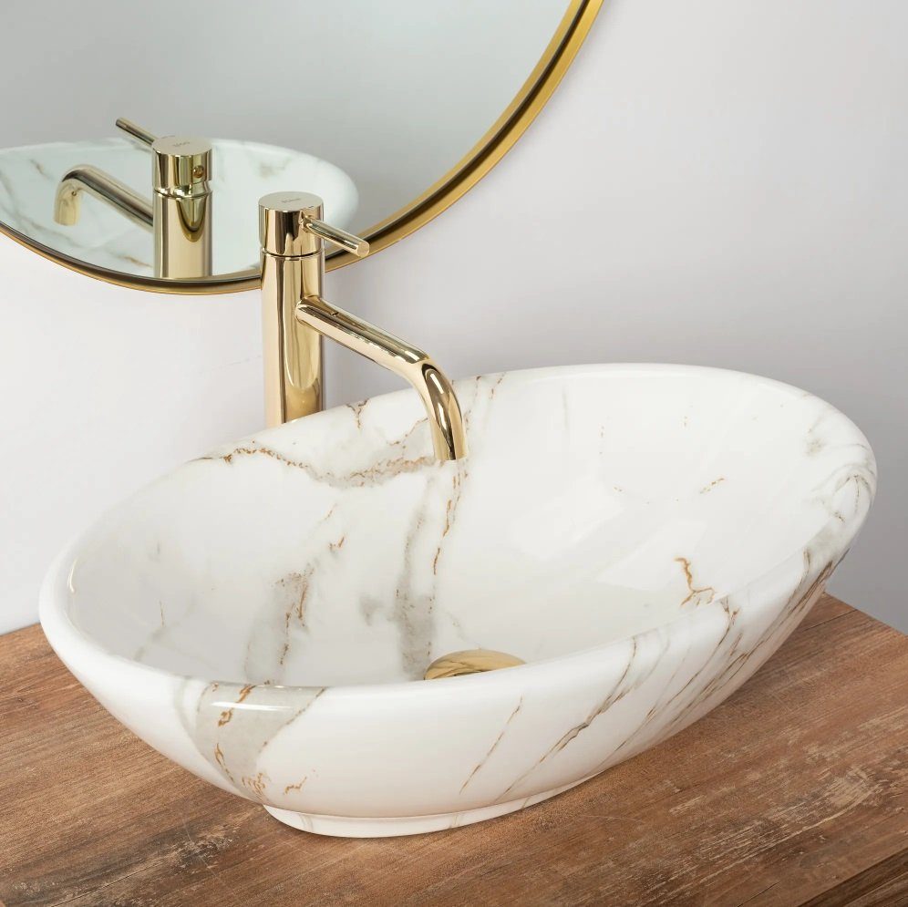 wohnwerk.idee Aufsatzwaschbecken Waschbecken Marmor Optik 53x33cm Pamela Aiax Luxus Design – Bild 5 von 5