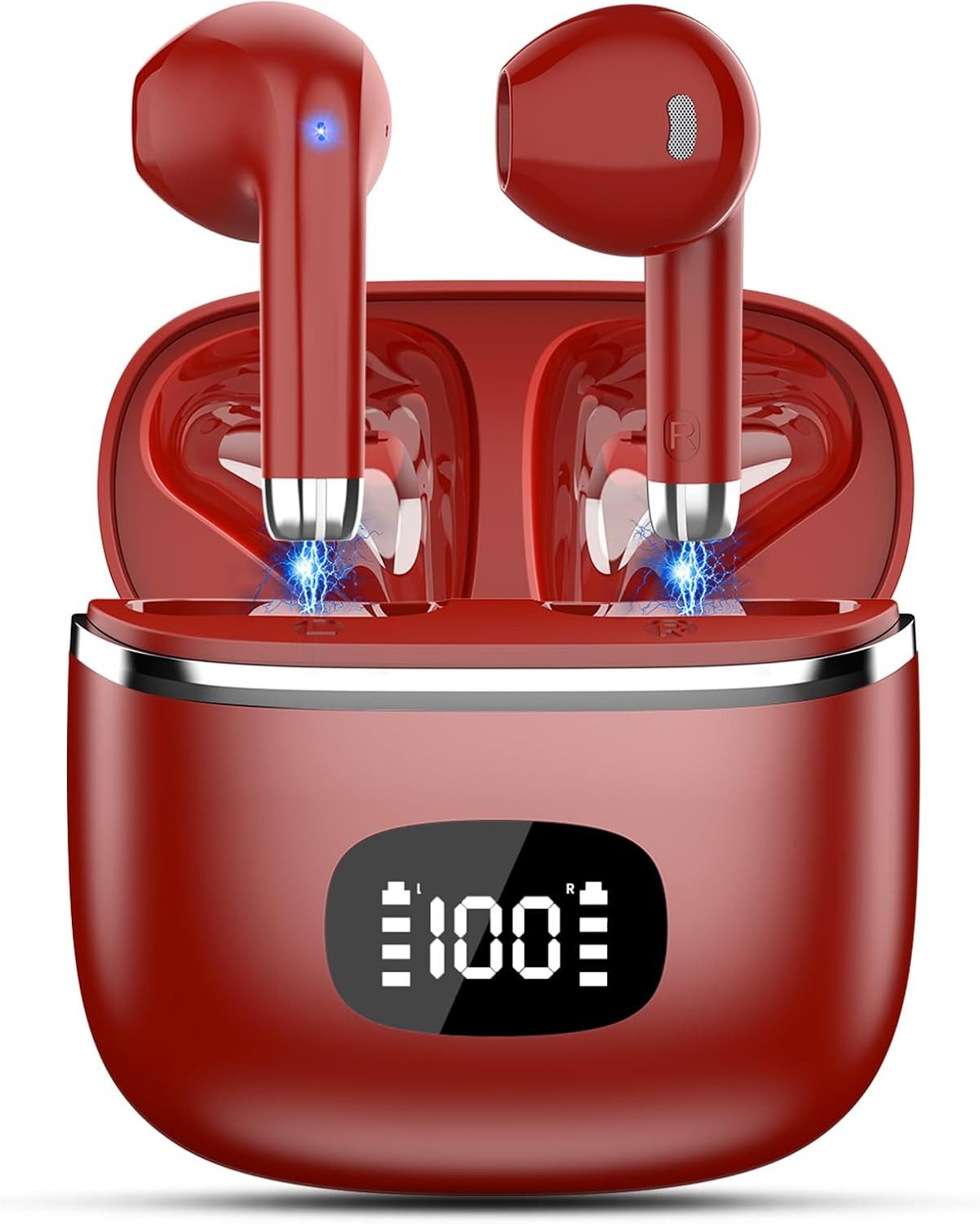 POMUIC Bluetooth 5.3 Kopfhörer mit ENC und 40H Akku In-Ear-Kopfhörer (Die kabellosen Ohrhörer liefern kraftvollen HiFi Stereo Sound mit tiefen Bässen und klaren Höhen., Kabellose Sportkopfhörer HiFi Sound IP7 USB-C Touch Control)