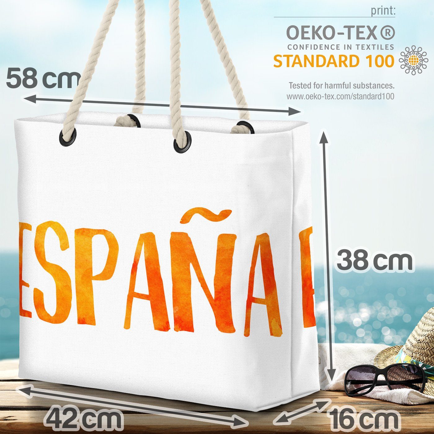 Reise Beach Somme Aquarell Strandtasche Spanien Inseln Bag Schriftzug Mallorca Urlaub (1-tlg), Espana VOID