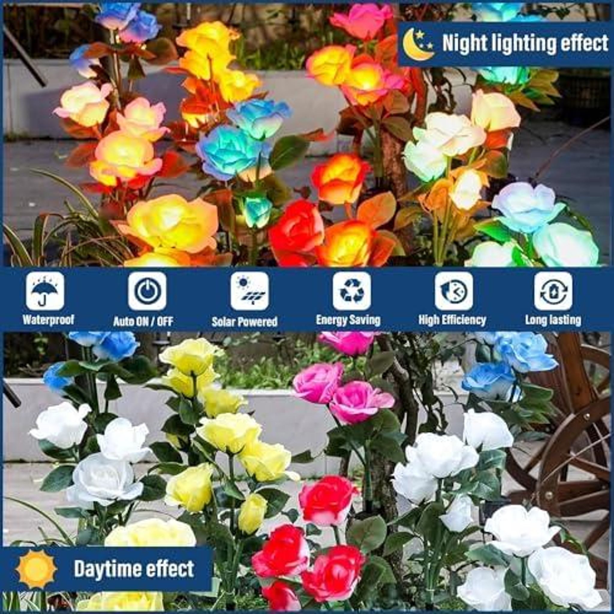 FELIXLEO LED Solarleuchte Solar Rosenleuchten Garten 7 Farben Außenleuchte Solarpanel Deko – Bild 5 von 5
