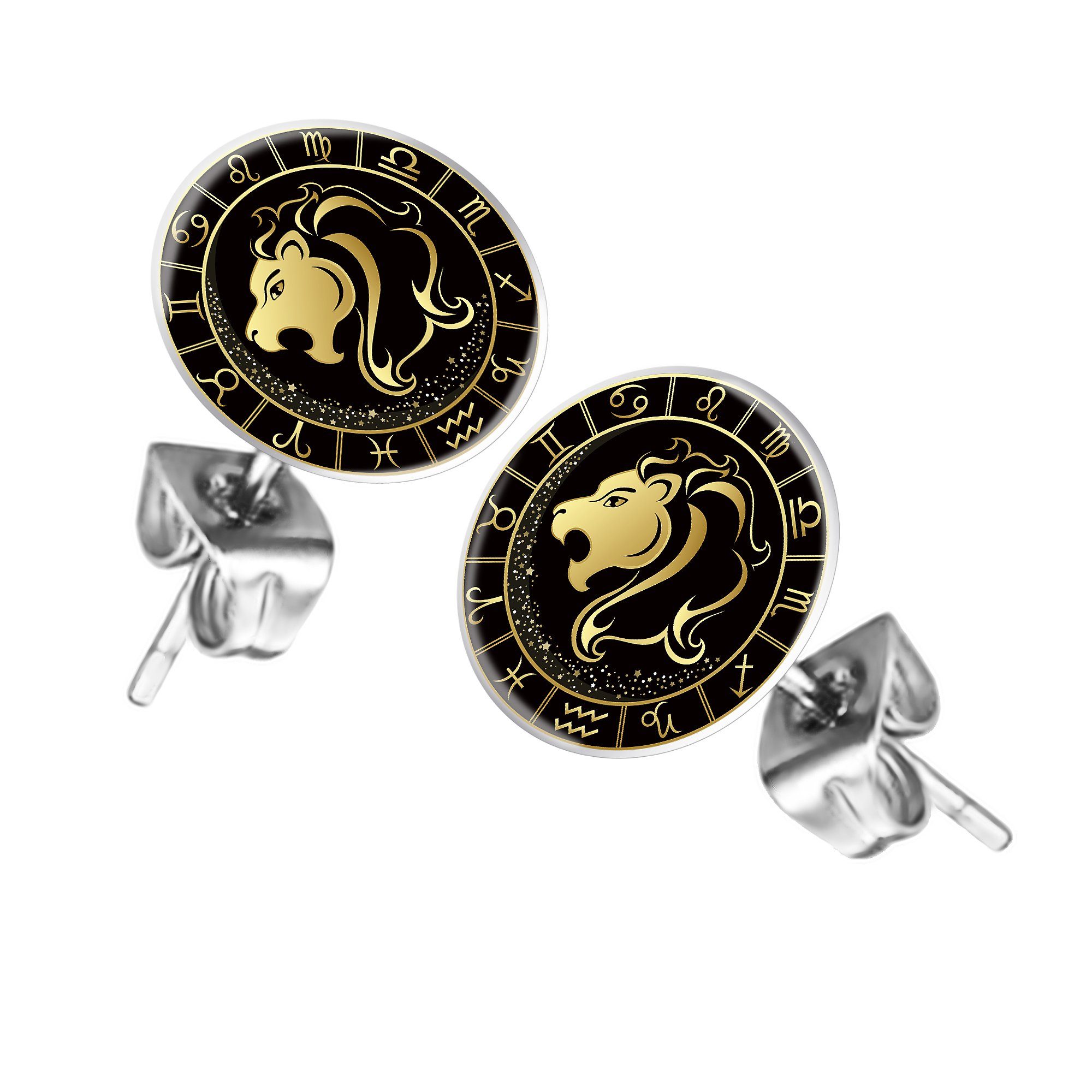 Taffstyle Ohrstecker-Set Ohrringe Sternzeichen Tierkreiszeichen Ohrstecker Motiv Chirurgenstahl (Runde Sternzeichen Ohrstecker für Damen und Herren in 12 Motiven), Runde Platte Lustig Löwe Motiv Damen Herren Klein Rund