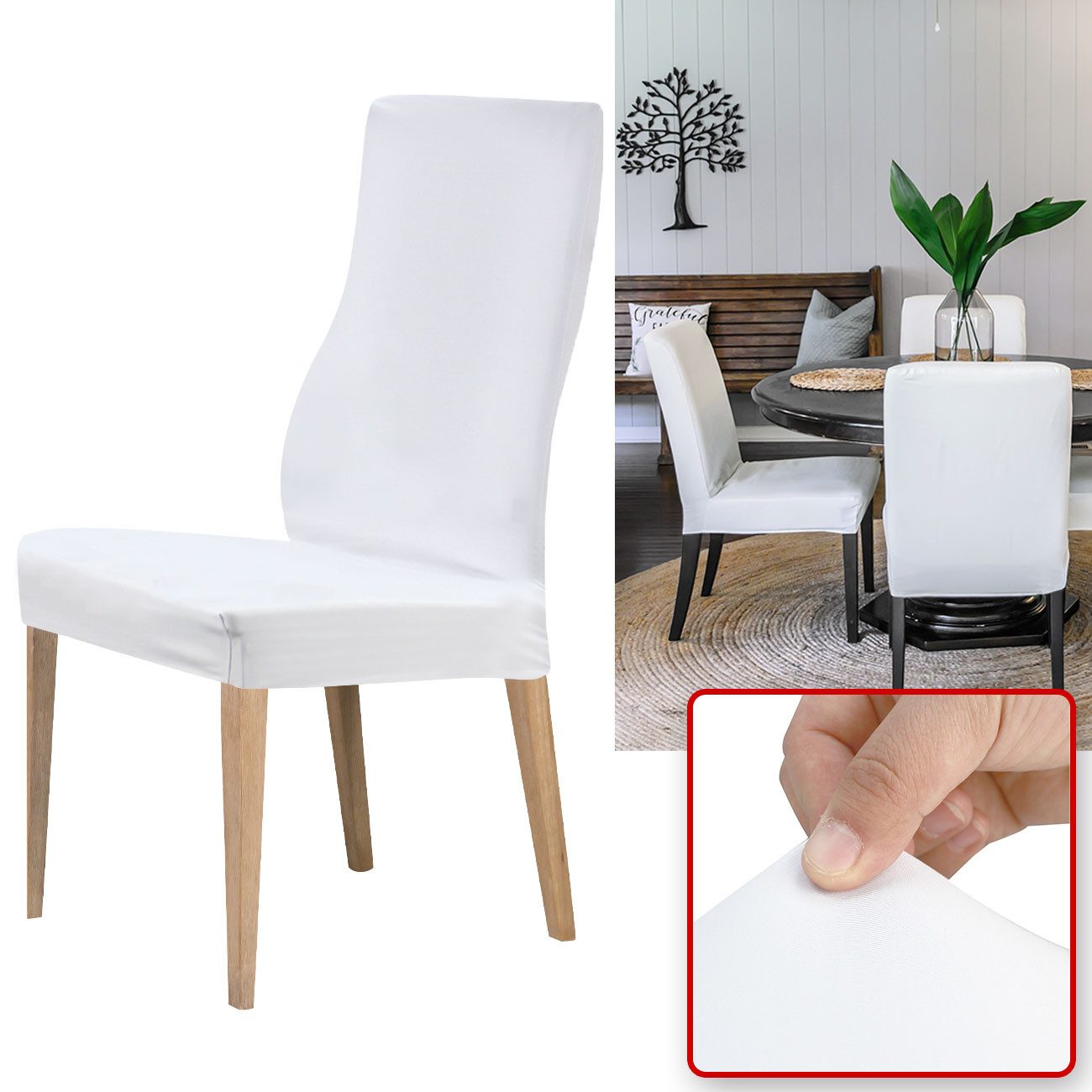 Casativo Stuhlbezug Edler Stuhlbezug (Weiß), Stretch, waschbar bis 40°C