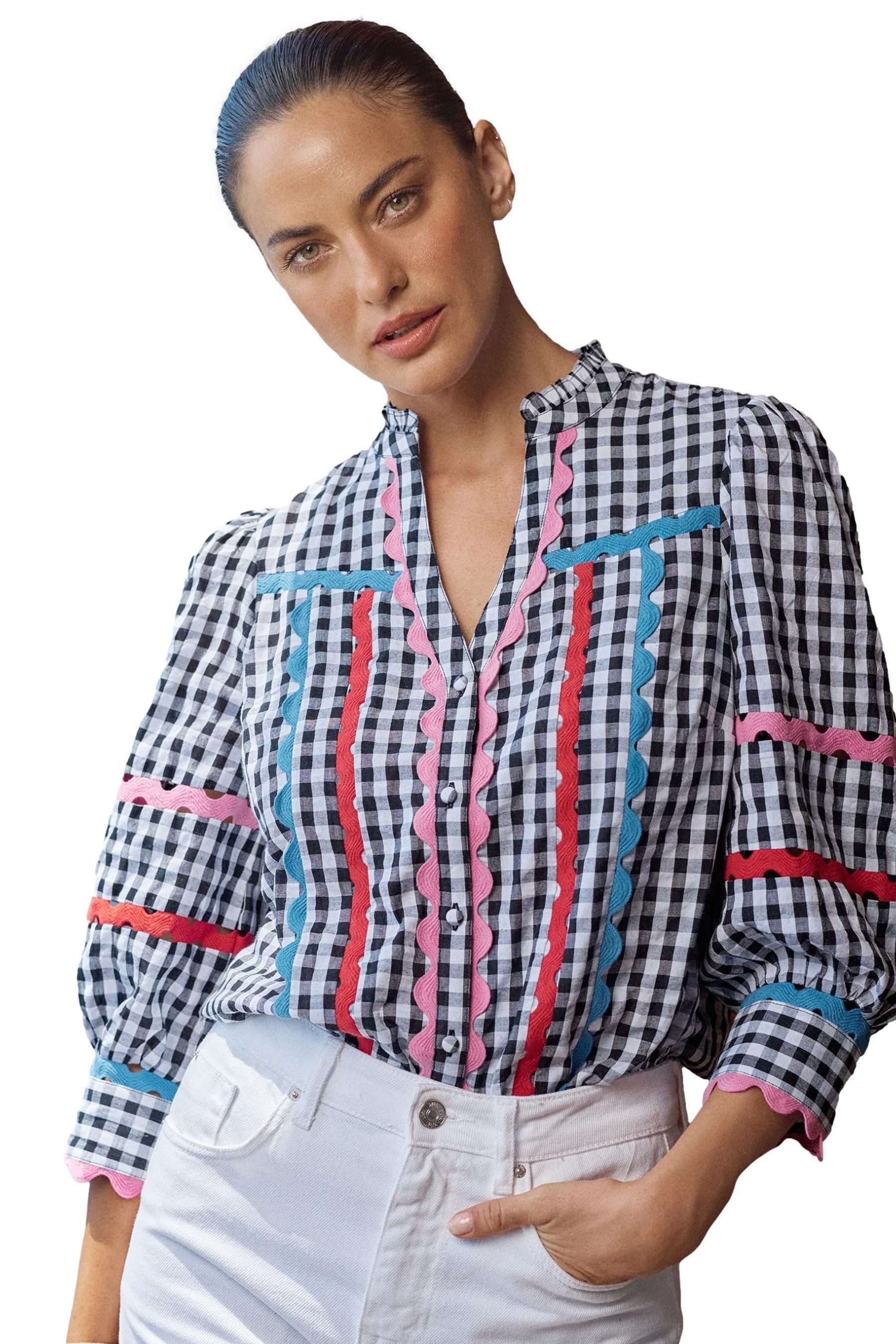 Langarmbluse Love & Roses Bluse mit Zackenlitze + 3/4-Ärmeln