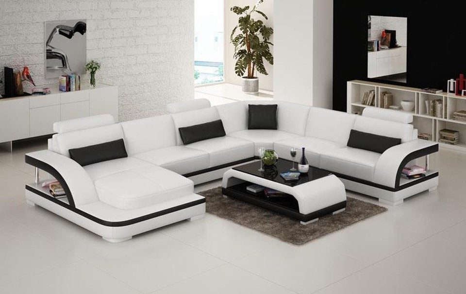 Xlmoebel Wohnlandschaft XLMOEBEL Ledersofa in Weiß mit USB-Funktion und Bettfunktion, Wohnlandschaft 4 Teile, Made in Europa