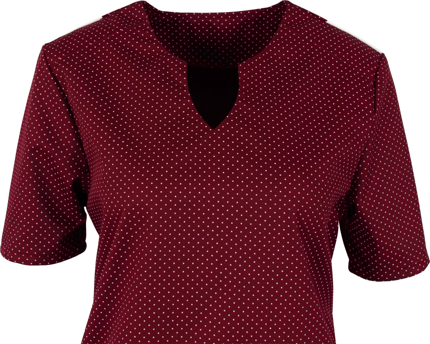 BEB Schlupfbluse beb MEDIZIN/PFLEGE Damen KASACK Kurzarm V-Neck Weinrot gepunktet
