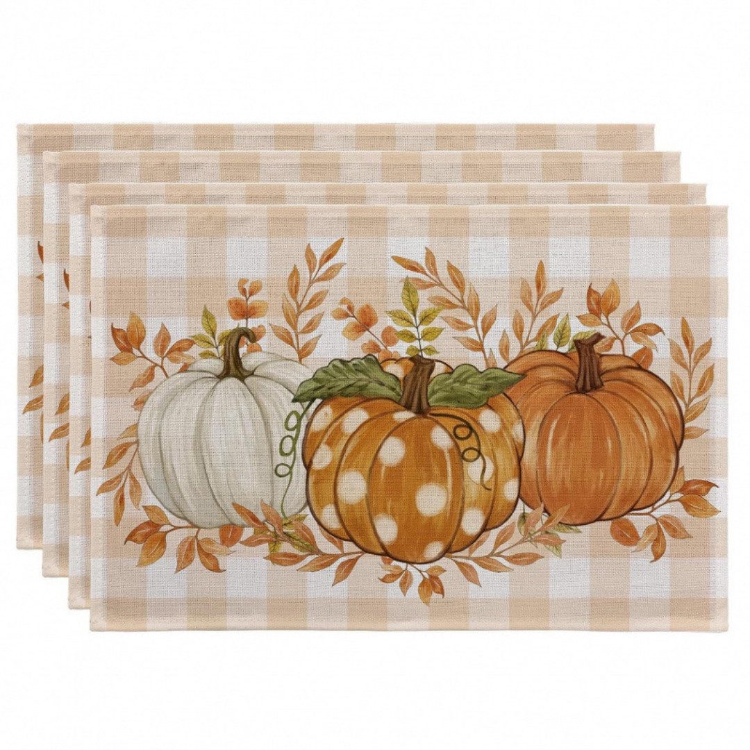 FOUORTUNATE-BEE Platzset 4er Set Herbst-Tischsets 30 x 45 cm mit Kürbis-Motiv, Tischdeko, Herbst Tischsets mit Kürbissen 30 x 45 cm für Esszimmer, Küche & Café