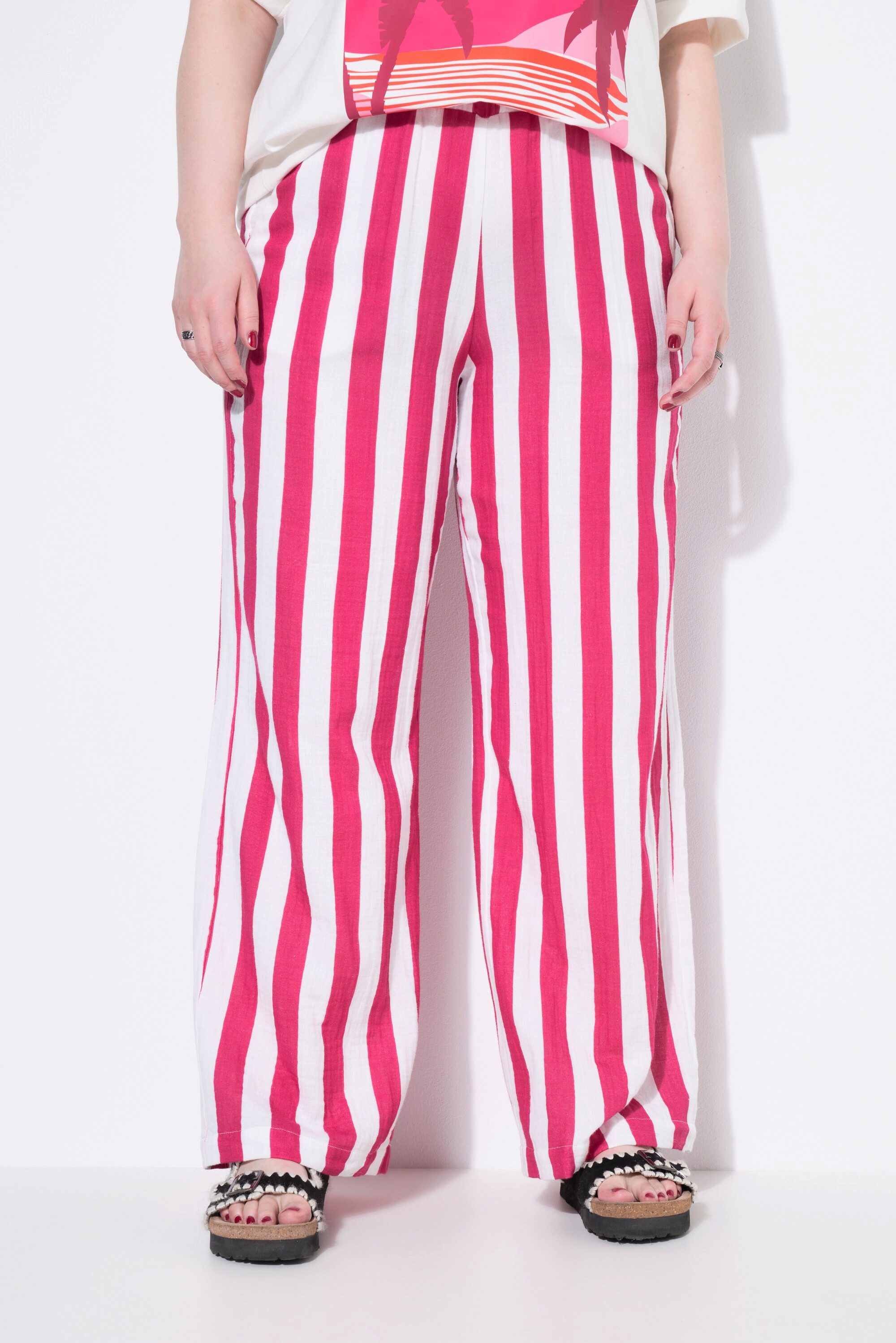 Studio Untold Schlupfhose Musselin-Hose Wide Legs Streifen Elastikbund günstig online kaufen