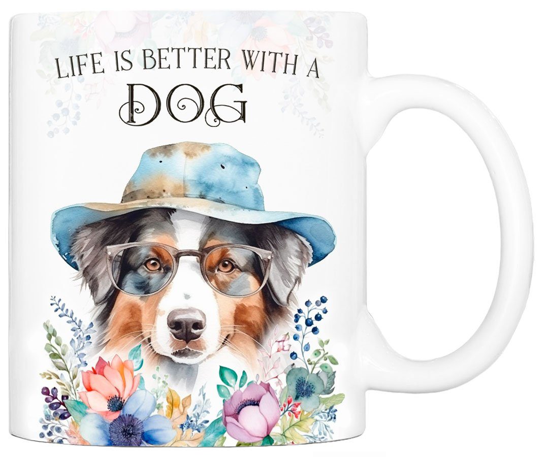 AUSTRALIAN ml SHEPHERD Tasse mit Hunderasse, Hundefreunde, für Cadouri Keramik, Kaffeetasse - Geschenk, handgefertigt, 330 bedruckt, beidseitig