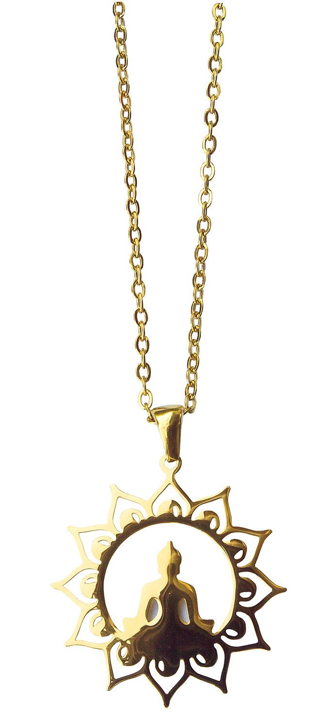 Saraswati Kette mit Anhänger Halskette "Buddha Lotus" Edelstahl vergoldet 3cm mit 50cm Edelstahlket
