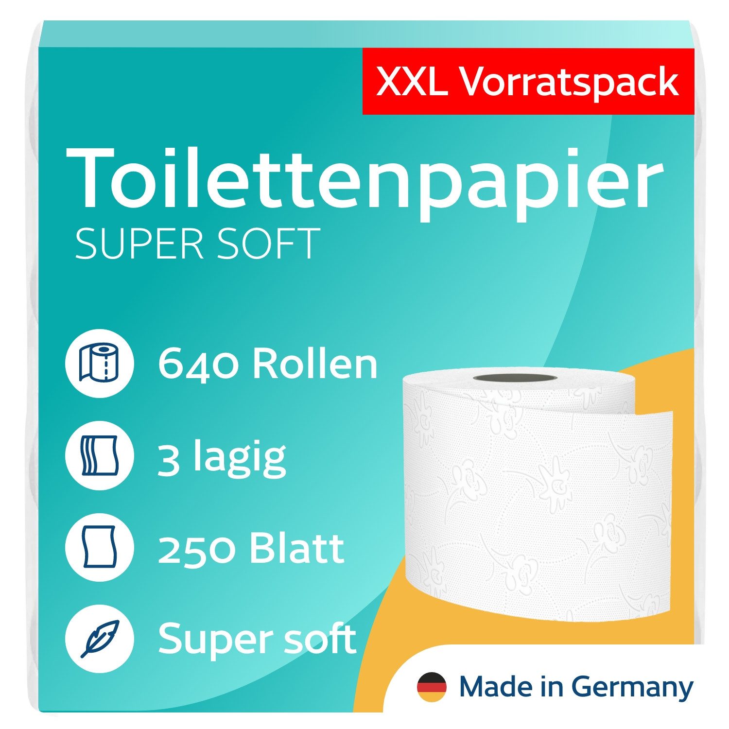 Satino Toilettenpapier 3-lagig - 250 Blatt pro Rolle - 100% Zellstoff - Made in Germany (640-St)