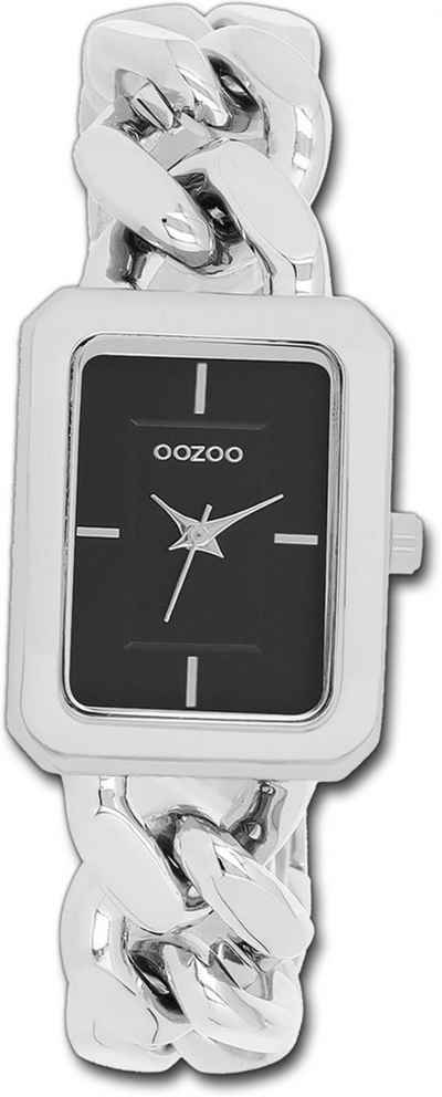OOZOO Quarzuhr Oozoo Damen Armbanduhr Timepieces, Damenuhr Metallarmband silber, rechteckiges Gehäuse, groß (31x24mm)
