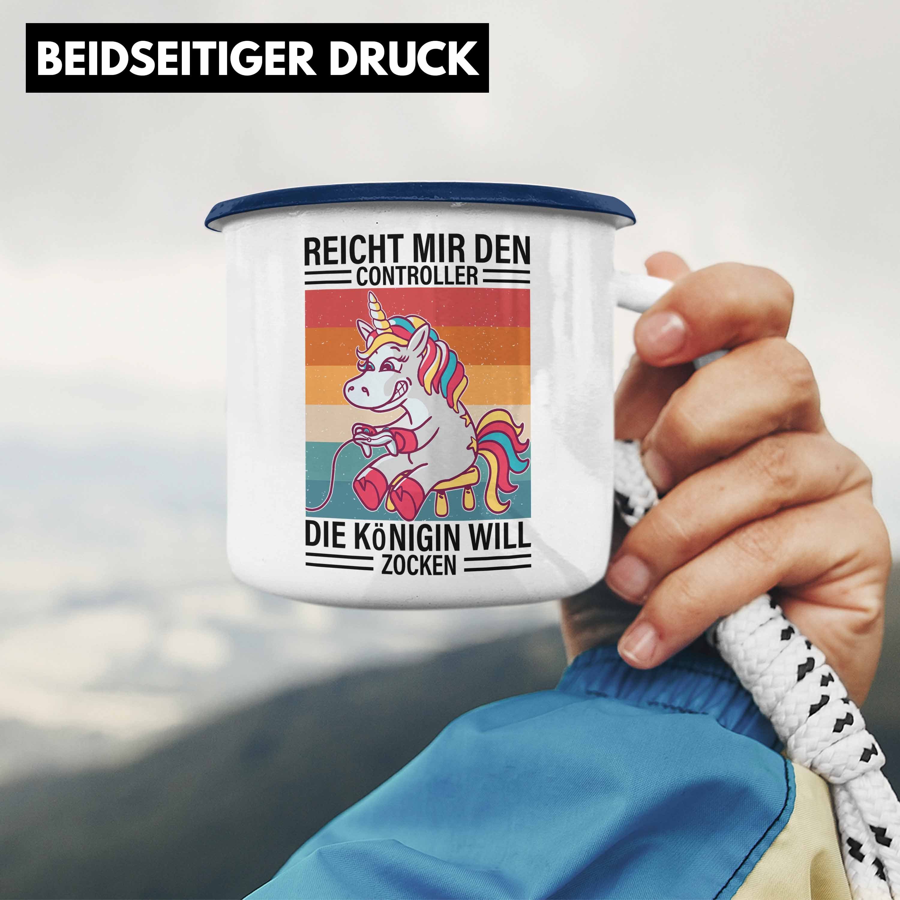 Trendation Thermotasse Mädchen Spruch Gamer Emaille - Blau Tasse Zockerin Girl Geschenkidee Trendation Gaming Geschenk Tochter