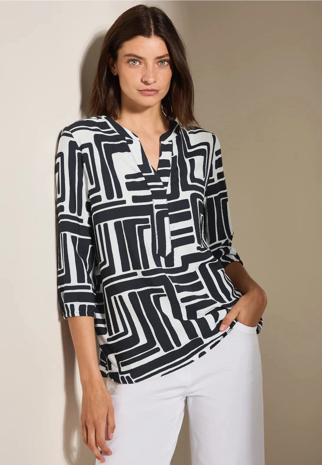 CECIL Kurzarmbluse Gemusterte Strukturbluse (1-tlg) günstig online kaufen
