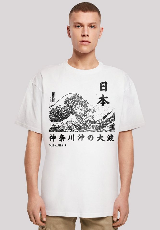 F4NT4STIC T-Shirt Kanagawa Welle Japan Print, Weite Passform und  überschnittene Schultern