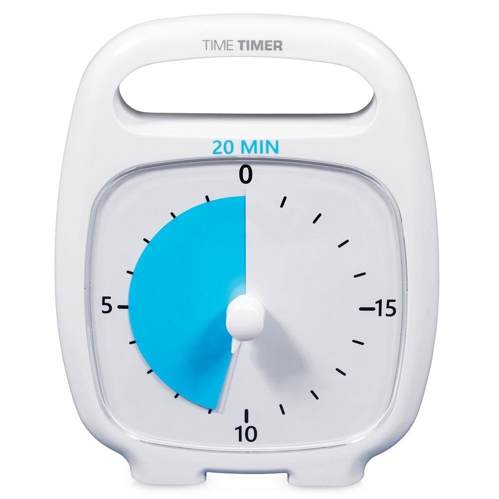 Time Timer Kurzzeitmesser Zeitdauer-Uhr Plus An- und Ausschaltknopf für Signalton 20 Min., Weiß