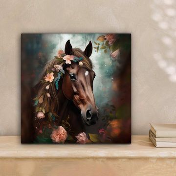 OneMillionCanvasses® Leinwandbild Pferd - Natur - Blumen - Tiere - Wald, (1 St), Leinwand Bilder für Wohnzimmer Schlafzimmer, 20x20 cm