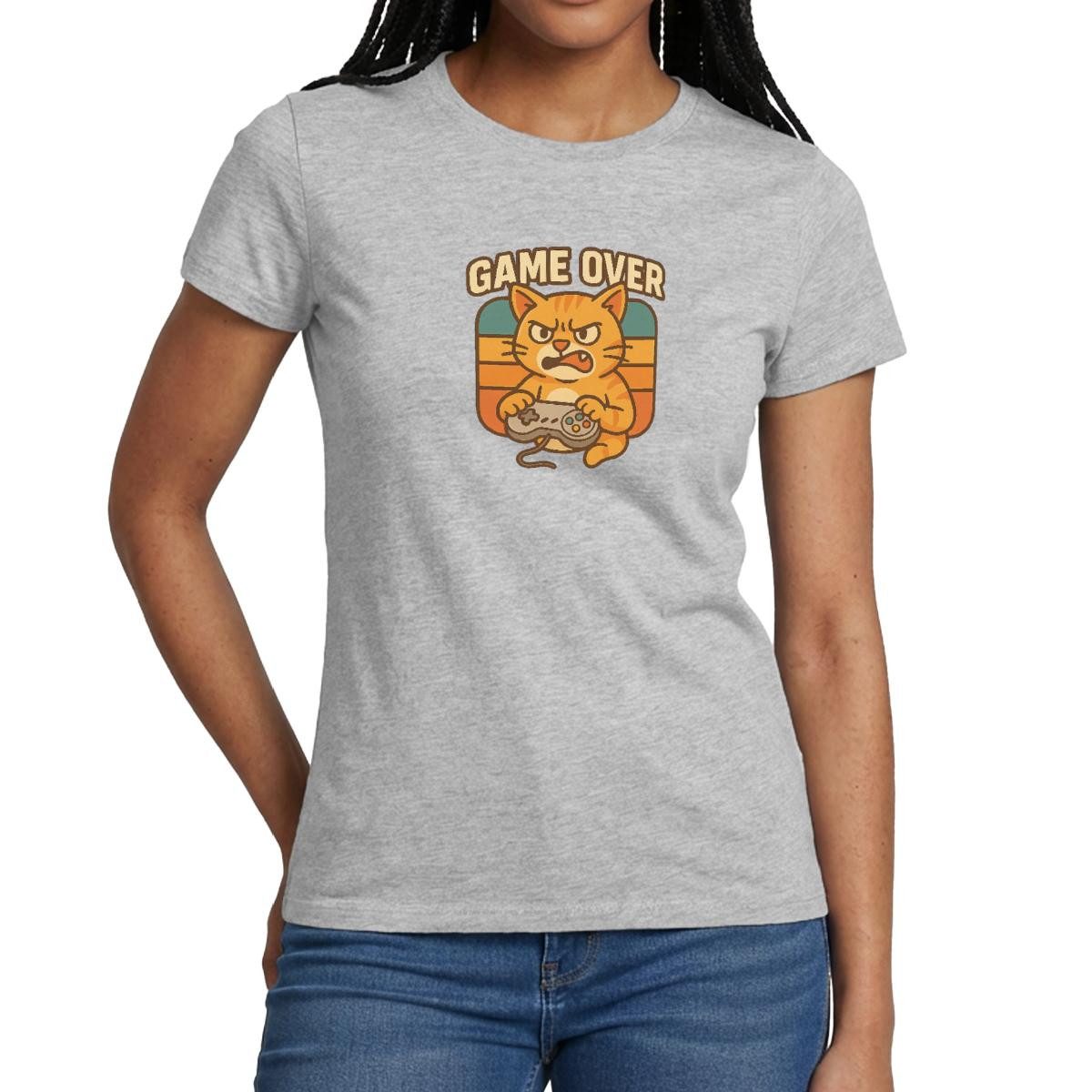 T-Shirt Game Over, Zockende Katze Frauen T-Shirt