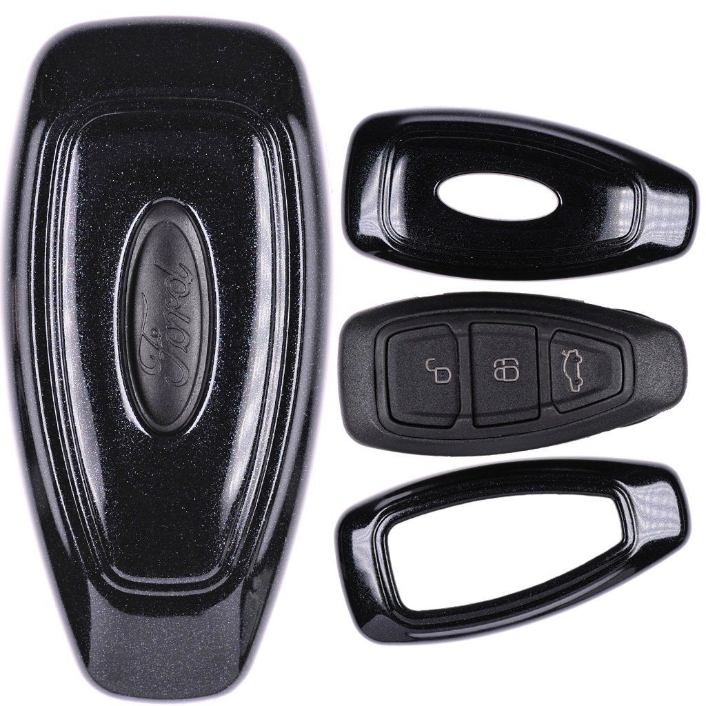mt-key Schlüsseltasche Autoschlüssel Hardcover Schutzhülle Metallic Schwarz, für Focus Mondeo C-Max Fiesta Kuga KEYLESS SMARTKEY