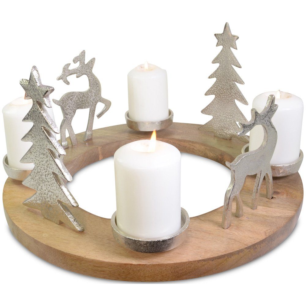 RIFFELMACHER & WEINBERGER Adventskranz *Hirsche und Christbäume* Ø 41 cm 24163, Silber - Weihnachtsdekoration Metall Holz