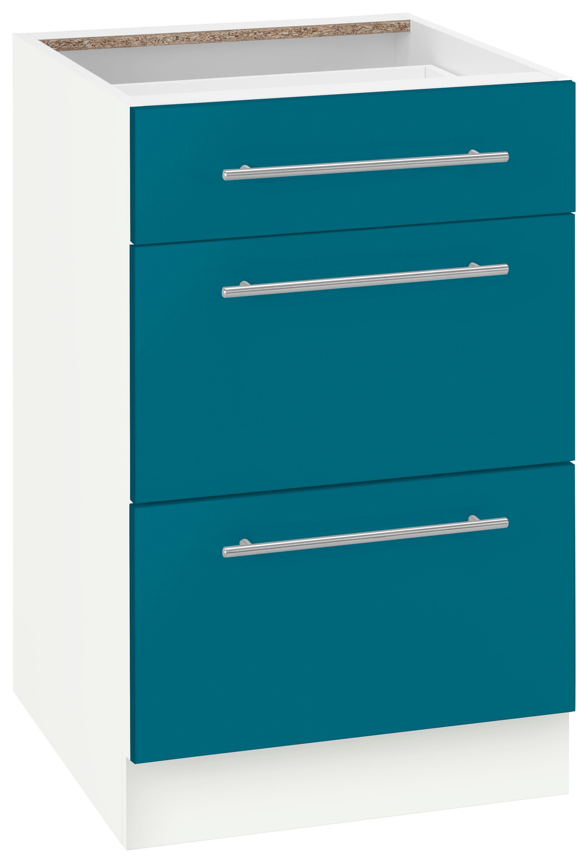 wiho Küchen Unterschrank Flexi2 Breite 50 cm ozeanblau/weiß | Unterschränke