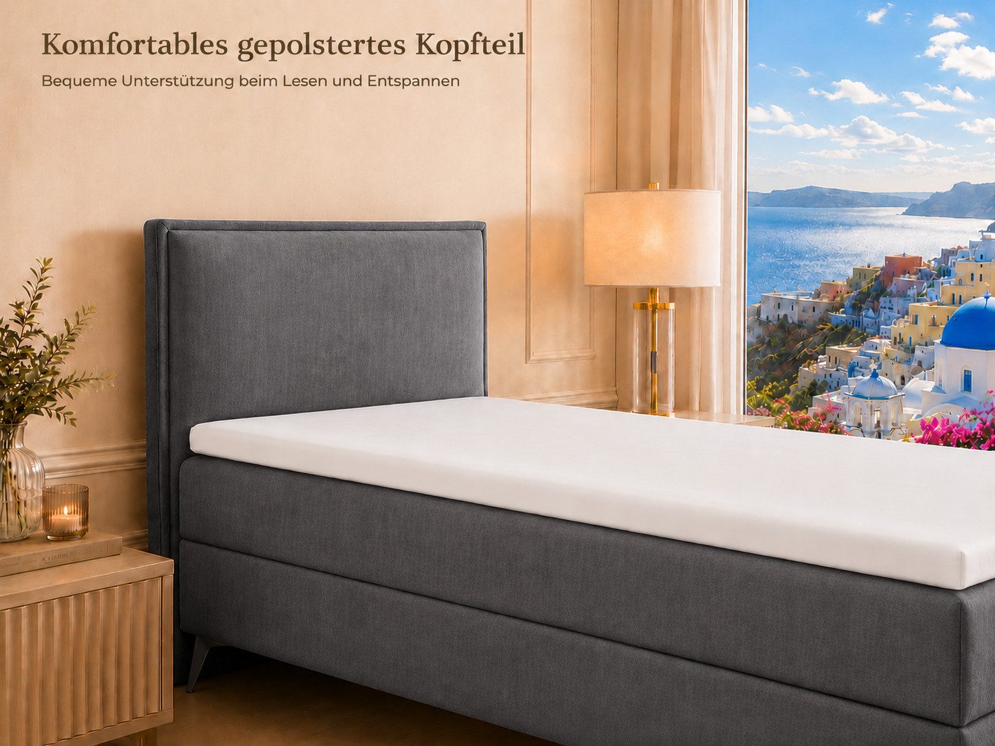 Best for Home Boxspringbett K16 Single SLIM mit Bettkasten & Bonellfederkernmatratze, Topper H3 (Einzelbett, Polsterbett, Juniorbett, Hotelbett, versch. Größen, – Bild 4 von 5