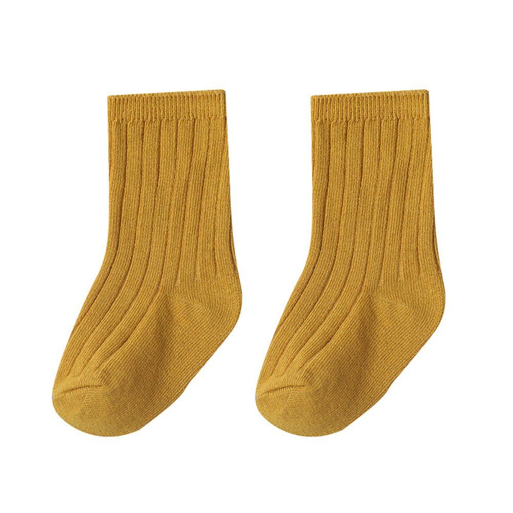 Buling Thermosocken Kinder Herbst- und Wintersocken (5 Paar) Einfarbig Baumwollstrümpfe Kinder Warme Socken (grün,gelb)