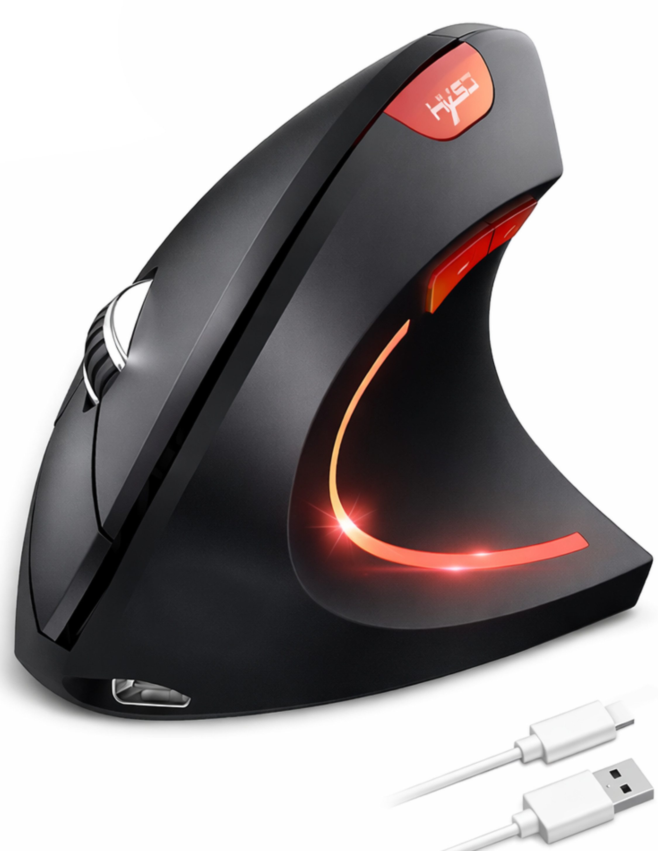 RUHE Ergonomische Maus Kabellose Bluetooth Vertikale Maus Optisch Leise RGB ergonomische Maus (Bluetooth, Funk, kabelgebunden, 2.5G, USB-Dongel, Kabelgebundenes Aufladen, Drahtlos, Optische Maus, Büro, 2400 dpi, Einstellbar DPI Schwarz Weiß Grau 6 Tasten für Laptop/PC/Mac/Computer)
