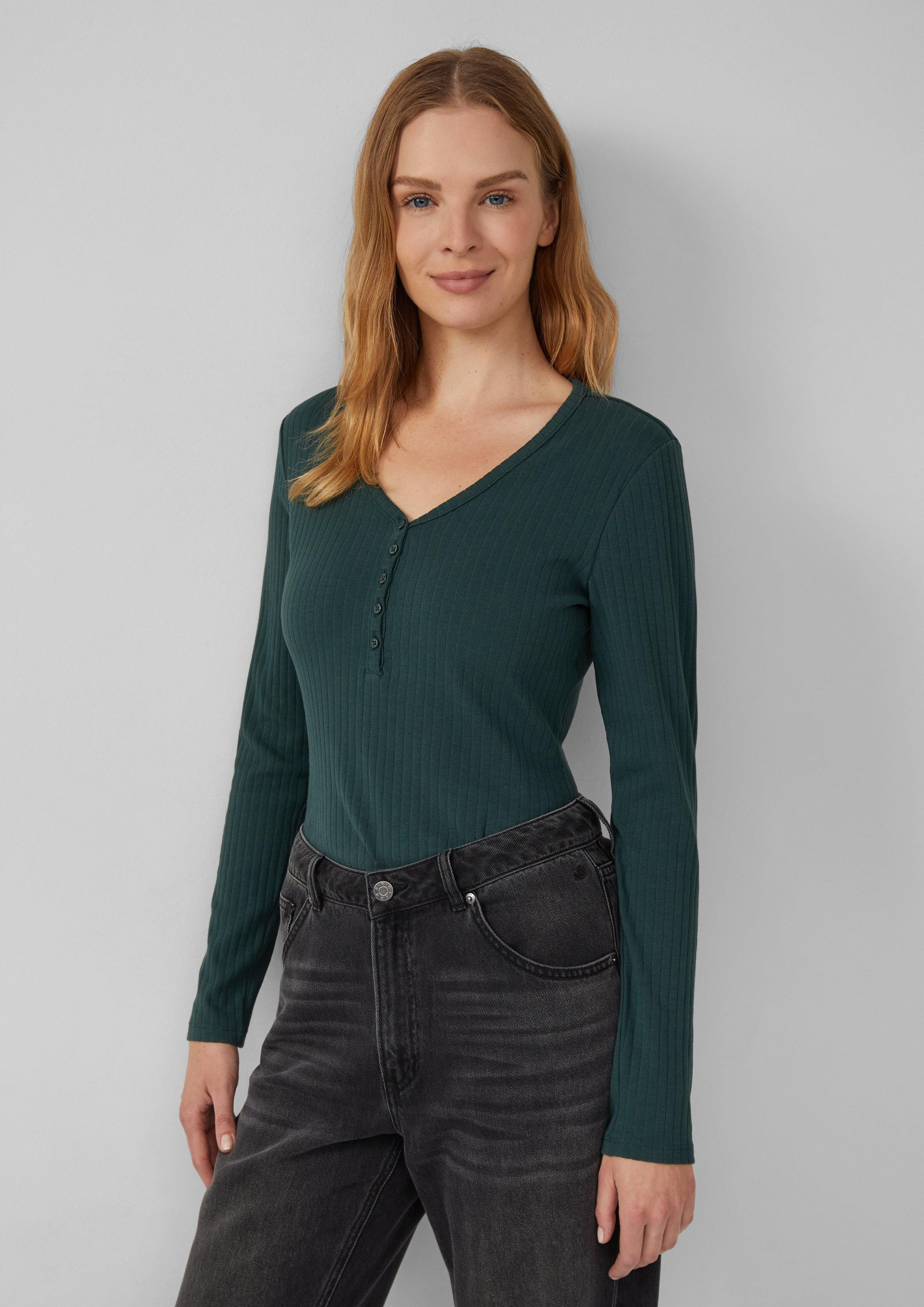s.Oliver Langarmshirt Ripp-Langarmshirt mit Knopfleiste im günstig online kaufen