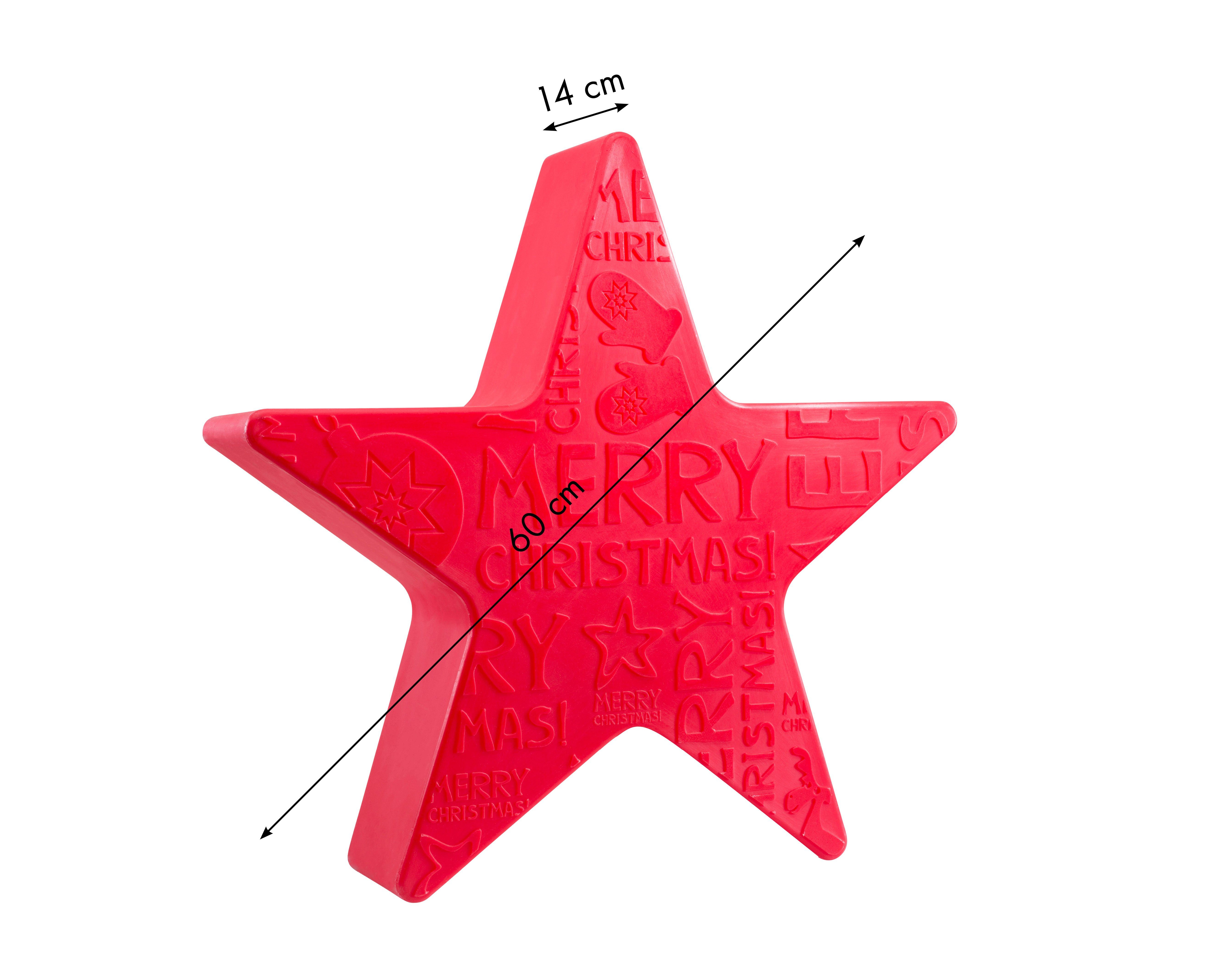 Red 60 Outdoor LED und "Merry cm LED In- Warmweiß, wechselbar, 8 WW, design LED Shining Christmas", seasons Star rot Stern für