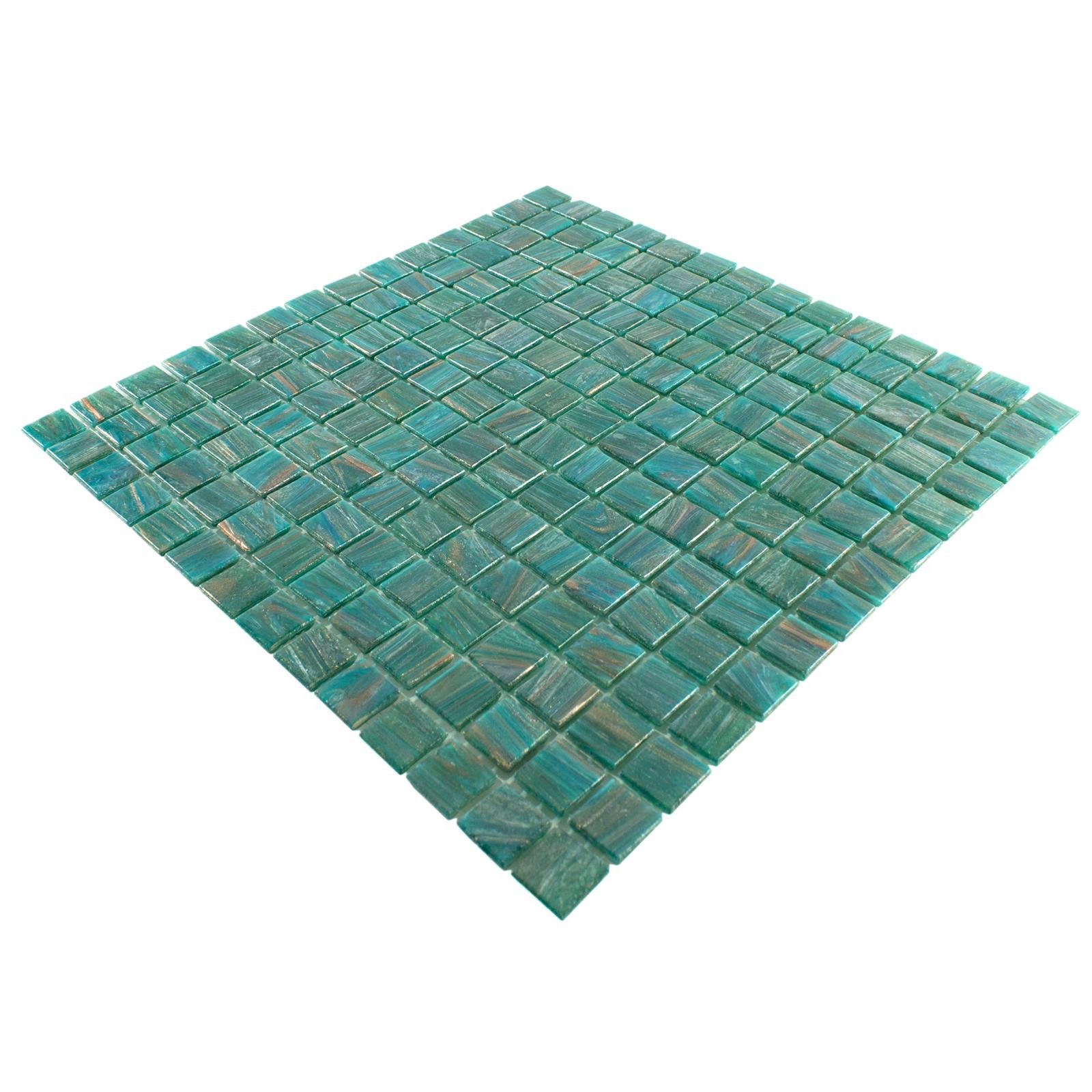 Mosafil Mosaikfliesen Glas Mosaikfliese Ogeday Goldeffekt Grün, Glas 30.500x30.500, grün, Verlegefertig auf ein Netz geklebt - Wasserfest